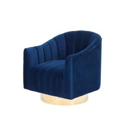 SWIVEL BLUE AND GOLD ACCENT CHAIR